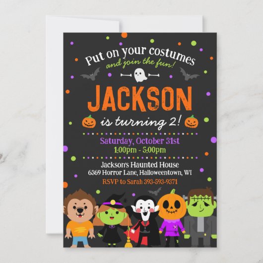 Invitation d'anniversaire d'Halloween, soirée cost (Devant)