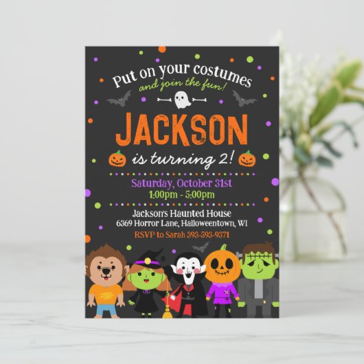 Invitation d'anniversaire d'Halloween, soirée cost (Debout devant)