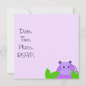 Invitation d'anniversaire d'hippopotame violet (Dos)