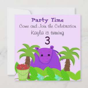 Invitation d'anniversaire d'hippopotame violet