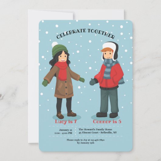Invitation d'anniversaire d'hiver conjoint ou pour (Devant)