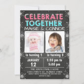 Invitation d'anniversaire d'hiver conjointe ou jum (Devant)
