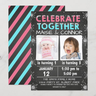 Invitation d'anniversaire d'hiver conjointe ou jum
