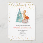 Invitation d'anniversaire d'hiver de Fox de Noël (Devant / Derrière)
