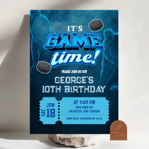 Invitation d'anniversaire d'hiver de hockey néon