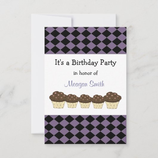 Invitation d'anniversaire diamant noir et violet (Devant)