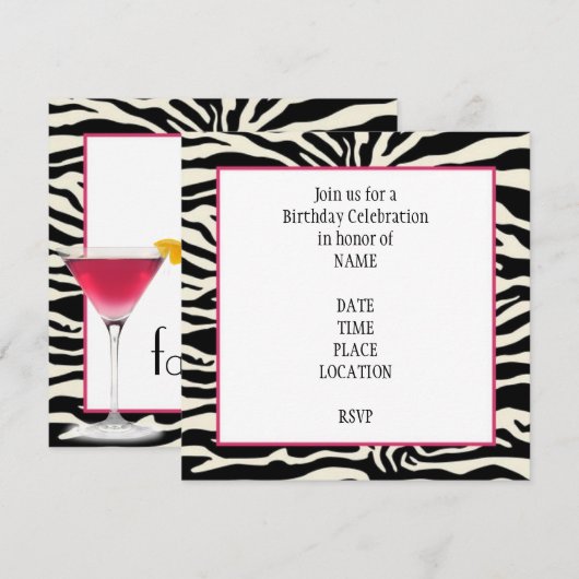 Invitation d'anniversaire d'impression de zèbre (Devant / Derrière)