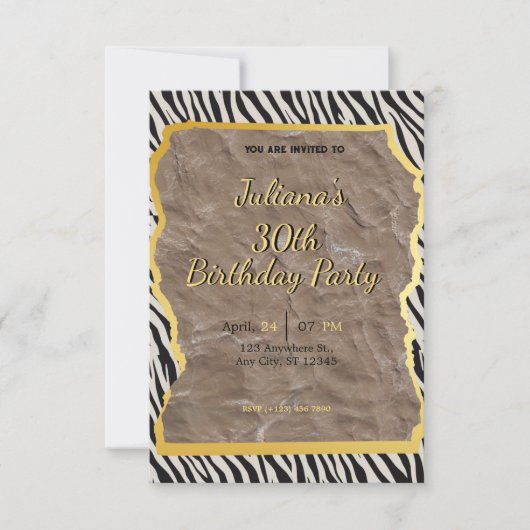 Invitation d'anniversaire d'impression Zebra (Devant)