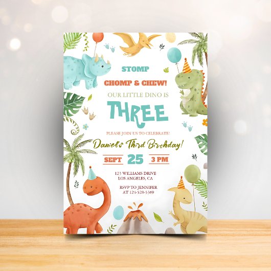 Invitation d'anniversaire Dino Bash Fun pour garço