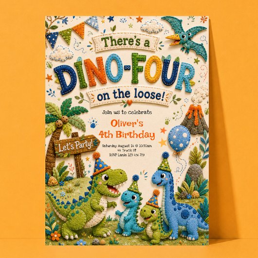 Invitation d'anniversaire Dino-Four 4 ans