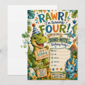 Invitation d'anniversaire Dino-Mite 4 ans (Devant / Derrière)