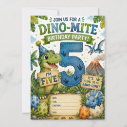 Invitation d'anniversaire Dino-Mite 5 ans
