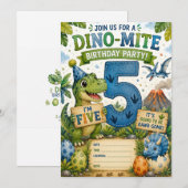 Invitation d'anniversaire Dino-Mite 5 ans (Devant / Derrière)