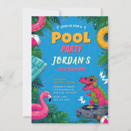 Invitation d'anniversaire Dino Pool Party (Devant)