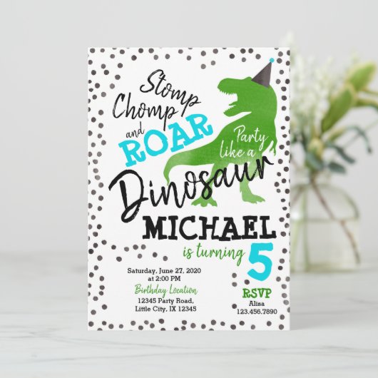 Invitation d'anniversaire Dinosaur Boy (Debout devant)