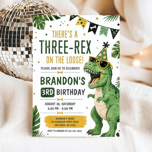 Invitation d'anniversaire Dinosaur Three Rex 3 ans