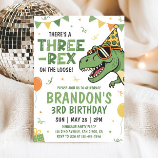 Invitation d'anniversaire Dinosaur Three Rex 3 ans