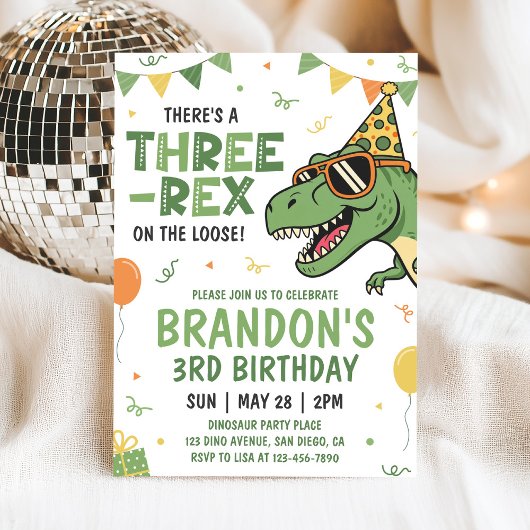 Invitation d'anniversaire Dinosaur Three Rex 3 ans