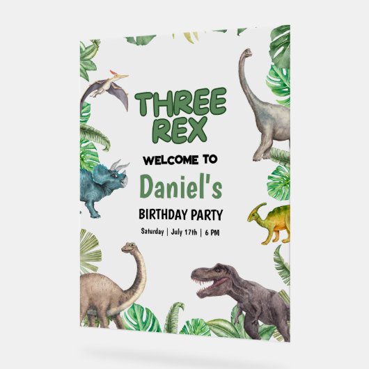 Invitation d'anniversaire Dinosaur Three rex Fête (Angle)