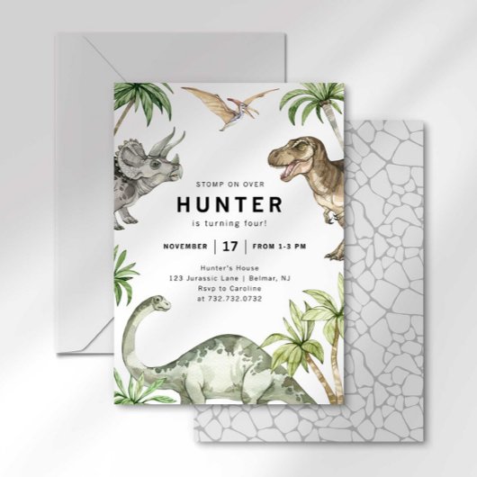 Invitation d'anniversaire dinosaure à l'aquarelle