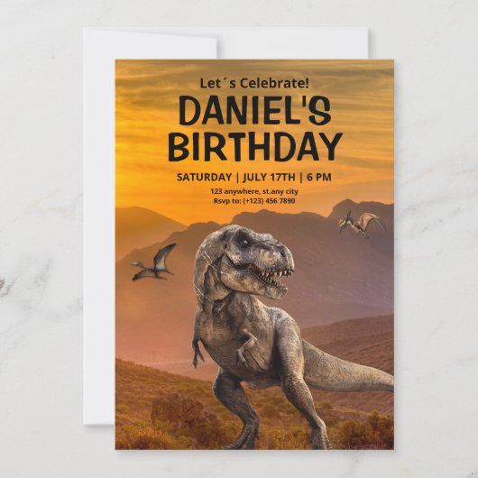 Invitation d'anniversaire dinosaure, Anniversaire (Devant)