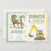 Invitation d'anniversaire dinosaure et constructio (Devant)