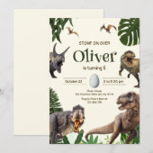 Invitation d'anniversaire dinosaure, Fête de dinos (Devant / Derrière)