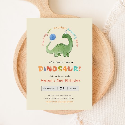Invitation d'anniversaire dinosaure, Fête modifiab