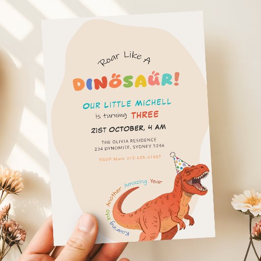 Invitation d'anniversaire dinosaure, Fête T-Rex mo