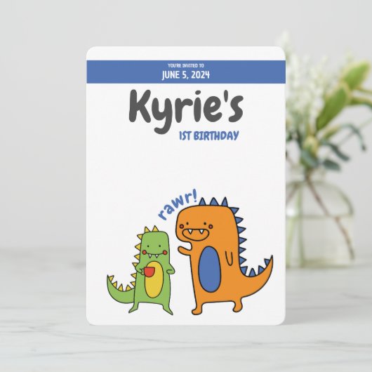 Invitation d'anniversaire dinosaure, jurassique, t (Debout devant)