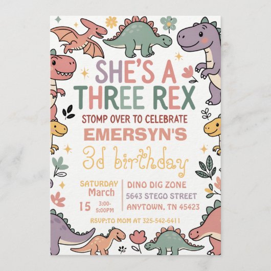 Invitation d'anniversaire dinosaure pastel (Devant)