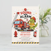 Invitation d'anniversaire Dinosaure Pompiers Sonne (Debout devant)