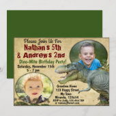 Invitation d'anniversaire dinosaure pour jumeaux, (Devant / Derrière)