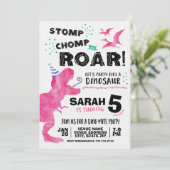Invitation d'anniversaire dinosaure rose (Debout devant)