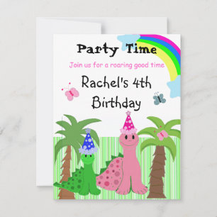 Invitation d'anniversaire dinosaure rose pour fill