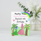 Invitation d'anniversaire dinosaure rose pour fill (Debout devant)