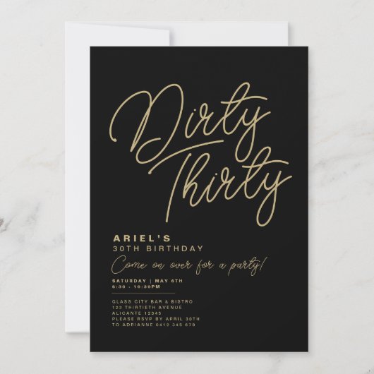 Invitation d'anniversaire Dirty Thirty simple et m (Devant)