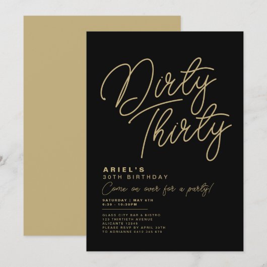 Invitation d'anniversaire Dirty Thirty simple et m (Devant / Derrière)