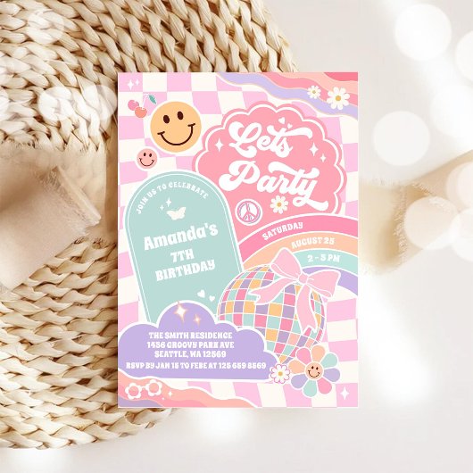 Invitation d'anniversaire disco arc-en-ciel nuage 