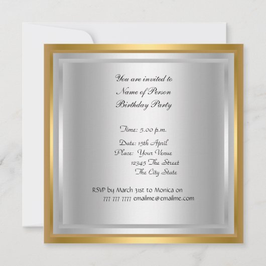 Invitation d'anniversaire disco danse or (Dos)