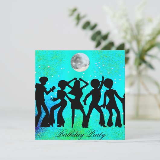 Invitation d'anniversaire disco danse sarcelle (Debout devant)