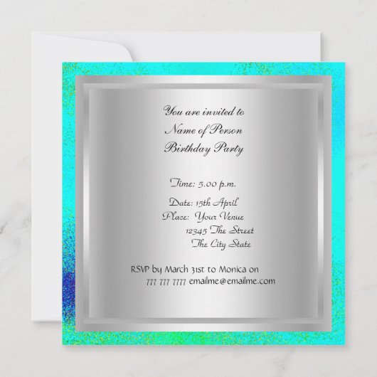 Invitation d'anniversaire disco danse sarcelle (Dos)