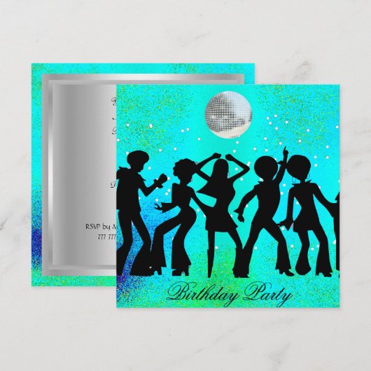 Invitation d'anniversaire disco de danse sarcelle (Devant / Derrière)