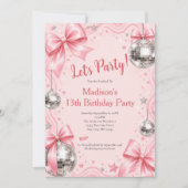 Invitation d'anniversaire disco fille rose Coquett (Devant)