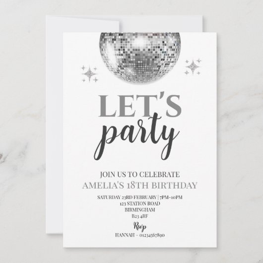 Invitation d'anniversaire Disco Party (Devant)