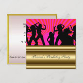 Invitation d'anniversaire disco populaire rose or (Devant / Derrière)