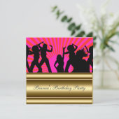 Invitation d'anniversaire disco populaire rose or (Debout devant)