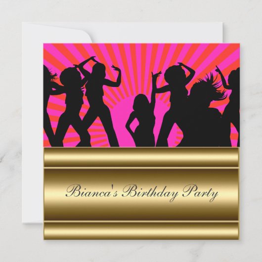 Invitation d'anniversaire disco populaire rose or (Devant)
