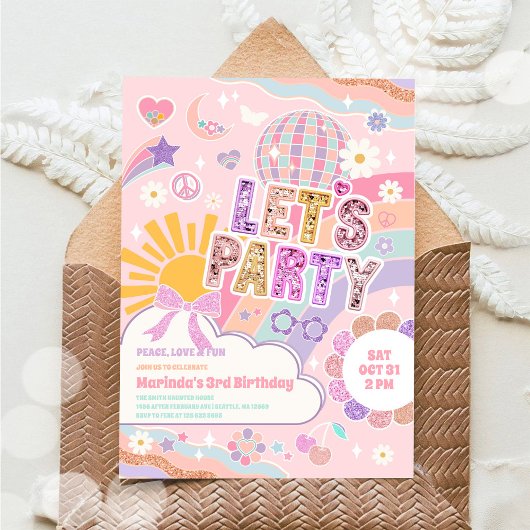 Invitation d'anniversaire disco soleil arc-en-ciel