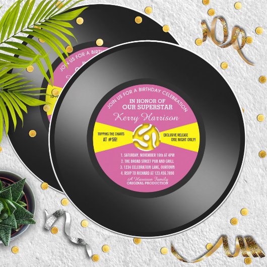 Invitation d'anniversaire disque 45 tours vinyle
